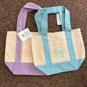 Set of 2 Trader Joe’s Mini Canvas Tote Bag - Pastel Blue and  Lavender